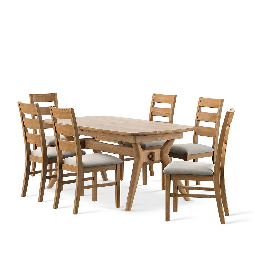 Bentley Natural Extending Dining Table and 6 Linear Natural Oak Chair with Verona Cream Fabric 1