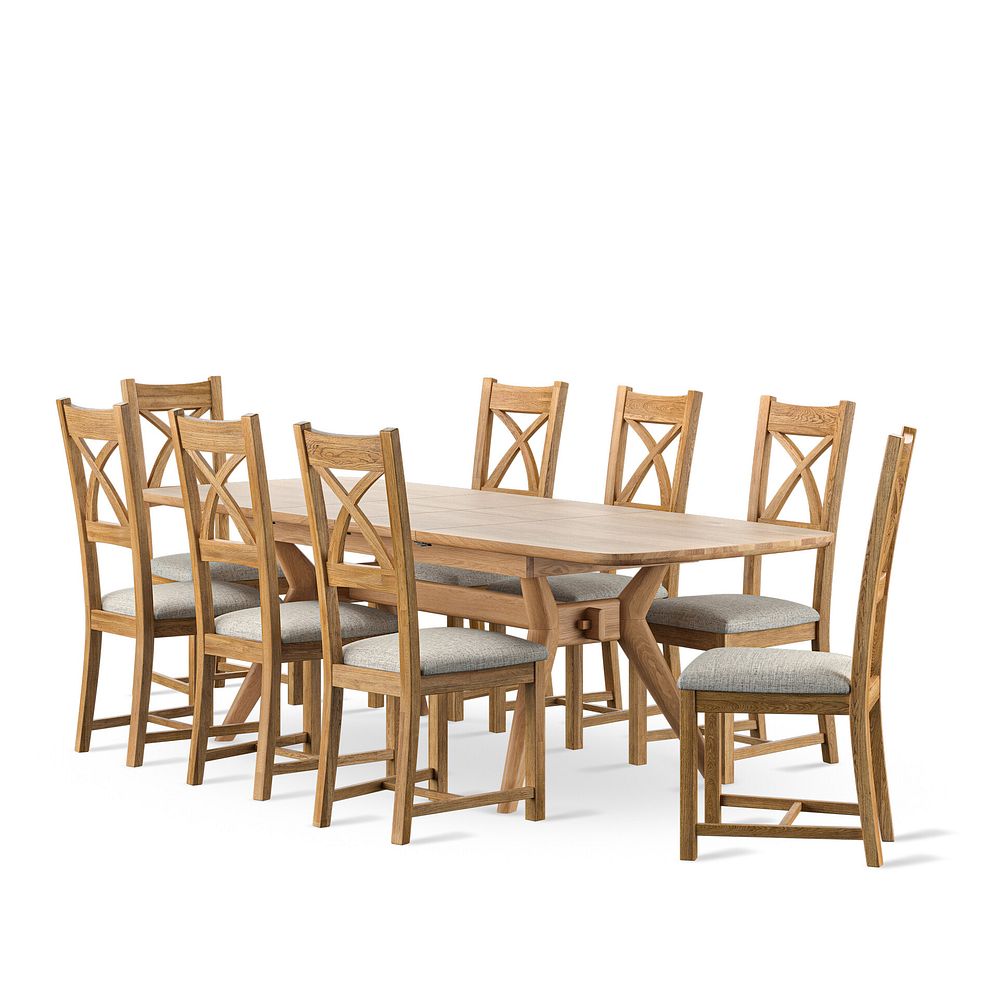 Bentley Natural Oak Extending Dining Table + 8 Cross Back Chairs with Plain Grey Seat Pads 1