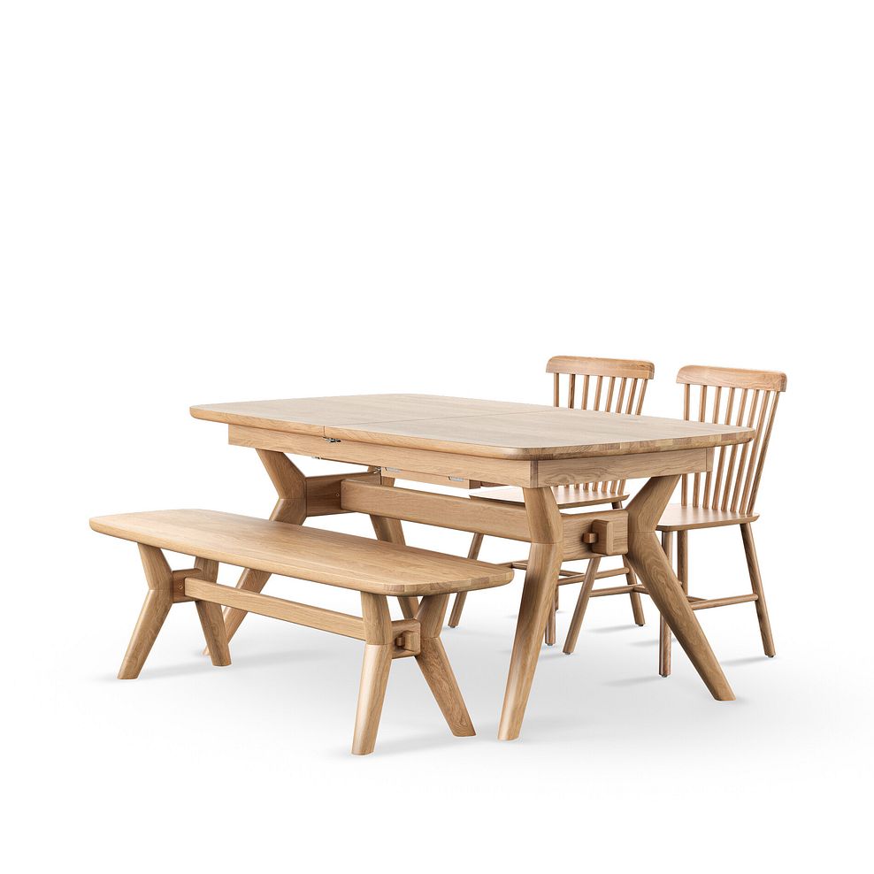 Bentley Natural Oak Extending Dining Table And 2 Kingham Chairs with 1 Bentley Bench 1