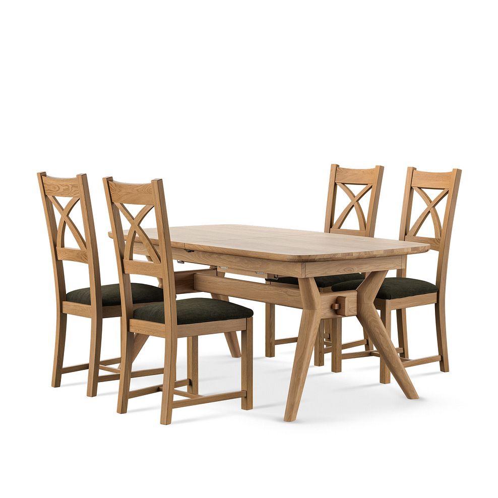Bentley Natural Oak Extending Dining Table And 4 Cross Backs In Verona Green  1