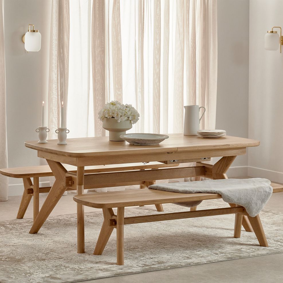 Bentley Natural Solid Oak Extending Dining Table + 2 Bentley Natural Oak Benches 3