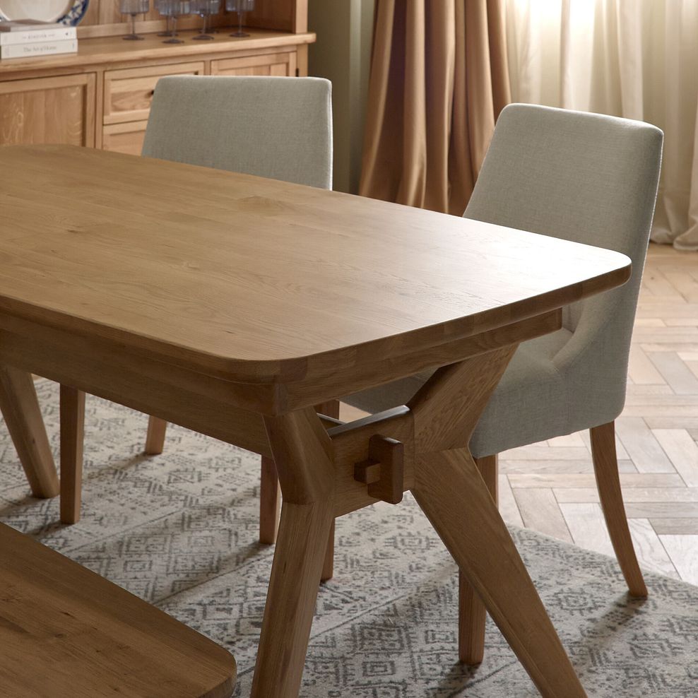 Bentley Natural Solid Oak Extending Dining Table with 4 Zola Chairs in Stone and 1 Bentley Bench 2