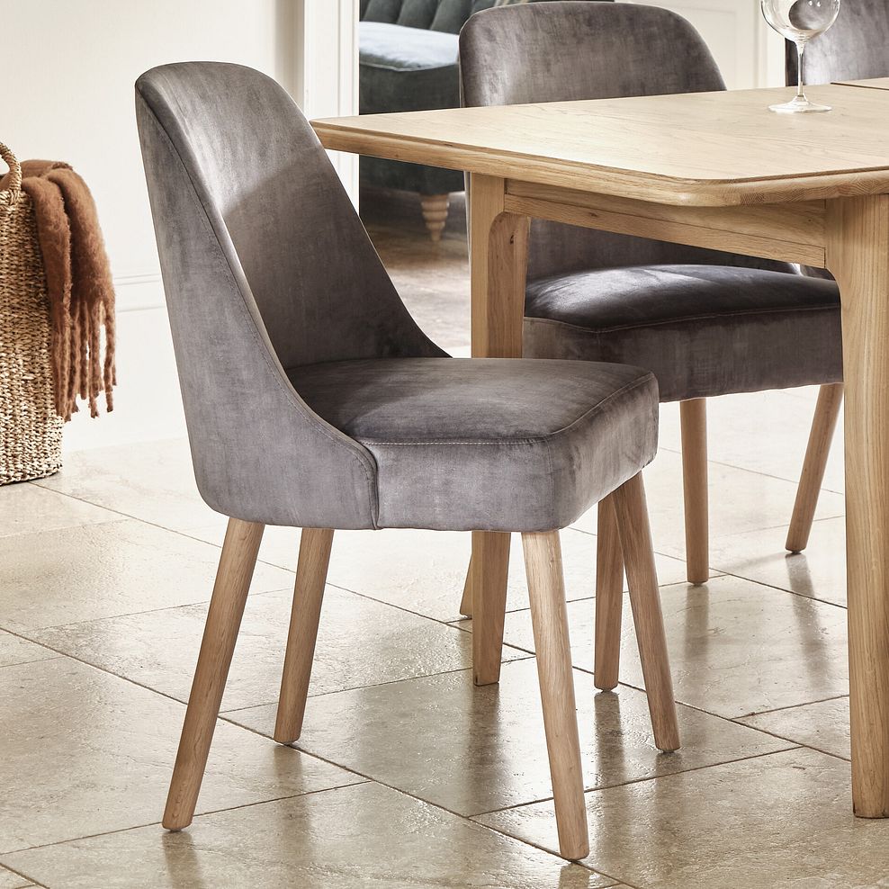 Bette Upholstered Chair with Oak Legs in Heritage Granite Velvet 1