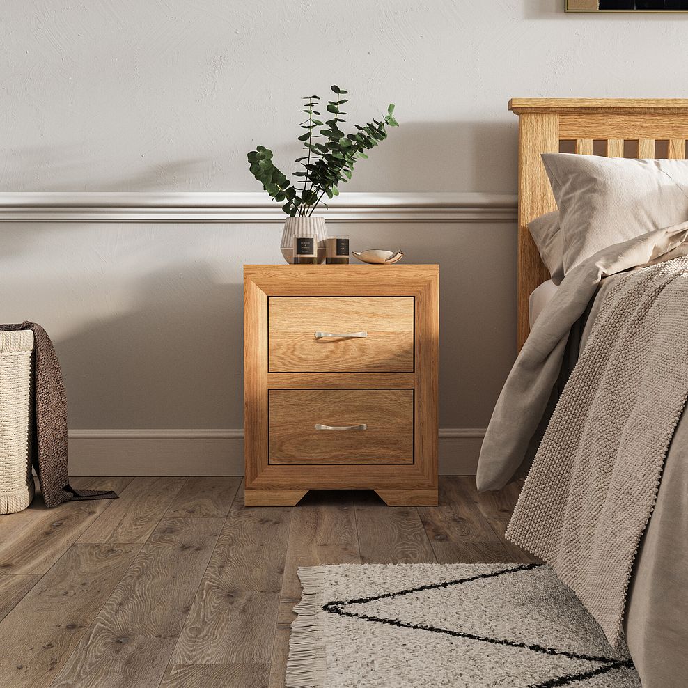 Bevel Natural Solid Oak 2 Drawer Bedside Table 1