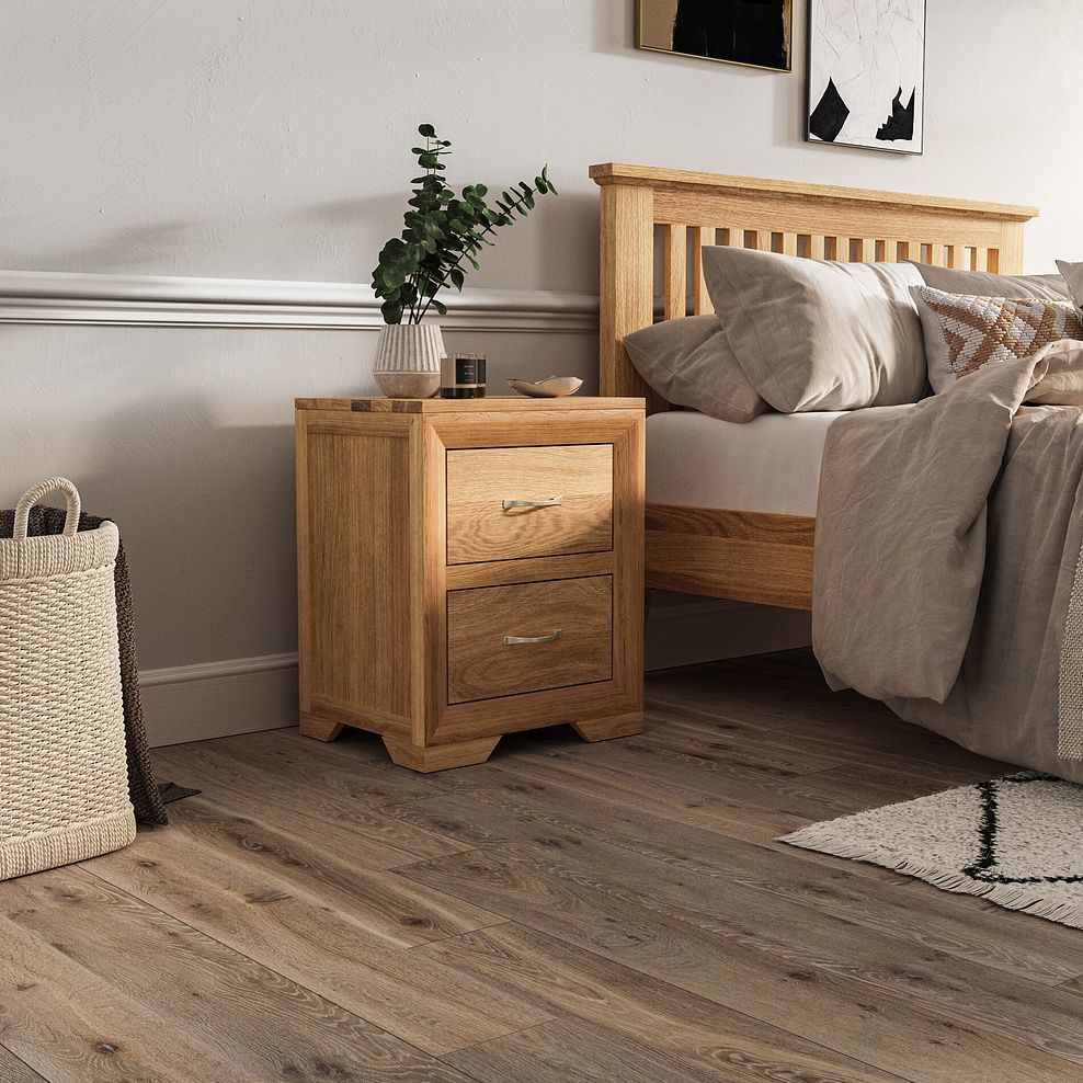 Bevel Natural Solid Oak 2 Drawer Bedside Table 2