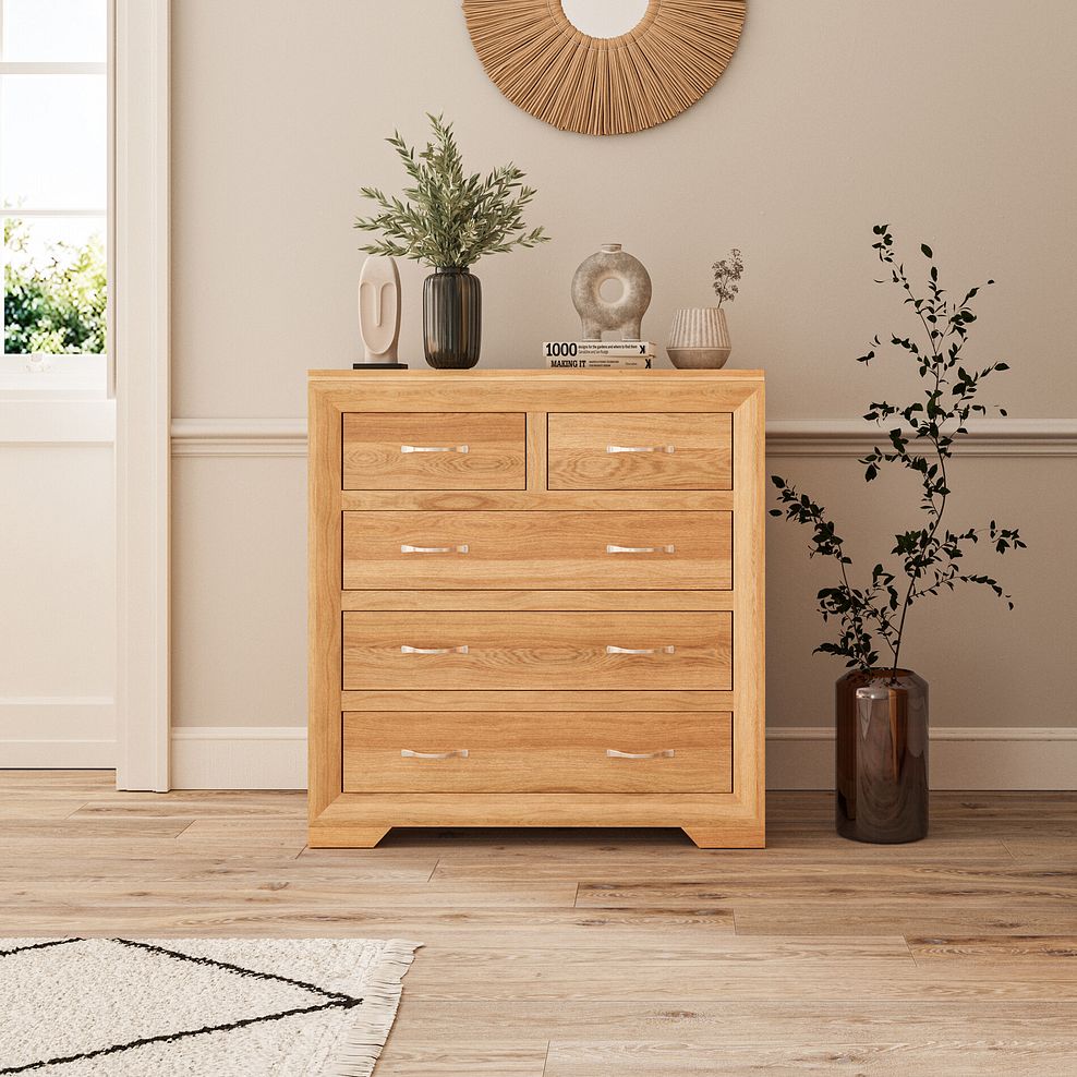 Bevel Natural Solid Oak 5 Drawer Chest Thumbnail 1