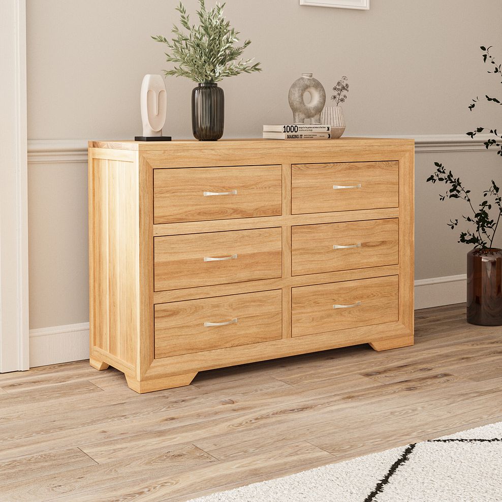 Bevel Natural Solid Oak 6 Drawer Chest 2
