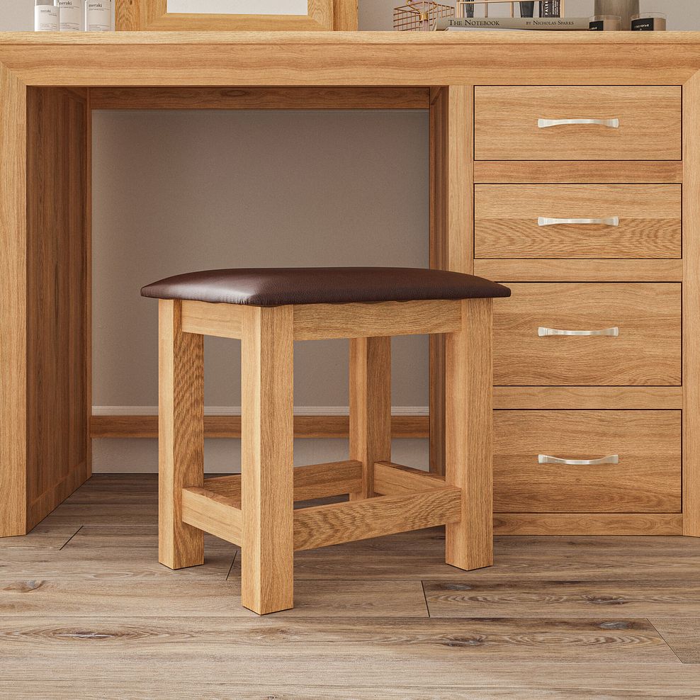 Bevel Natural Solid Oak and Leather Dressing Stool 1