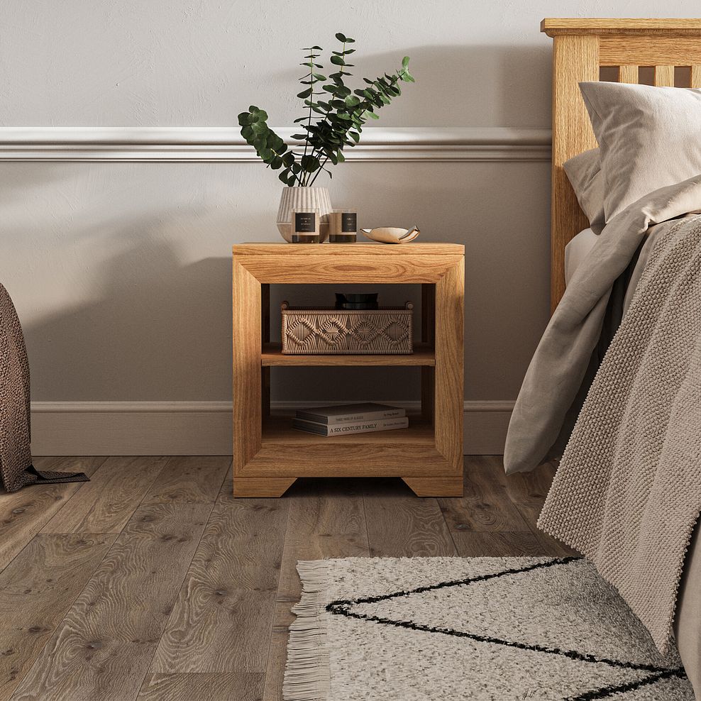Bevel Natural Solid Oak Bedside Table with 2 Shelves 1