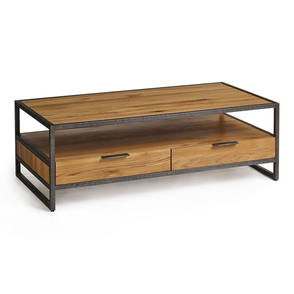 Brooklyn Natural Solid Oak and Metal Coffee Table Thumbnail 1