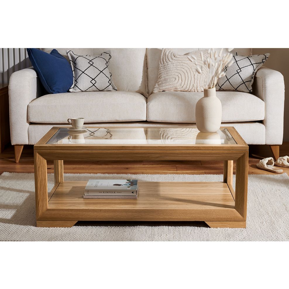 Bevel Natural Solid Oak Glass Topped Coffee Table 2