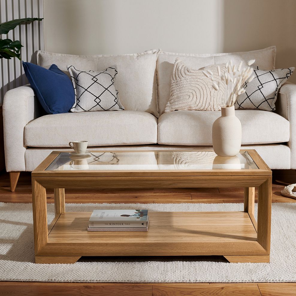 Bevel Natural Solid Oak Glass Topped Coffee Table 2