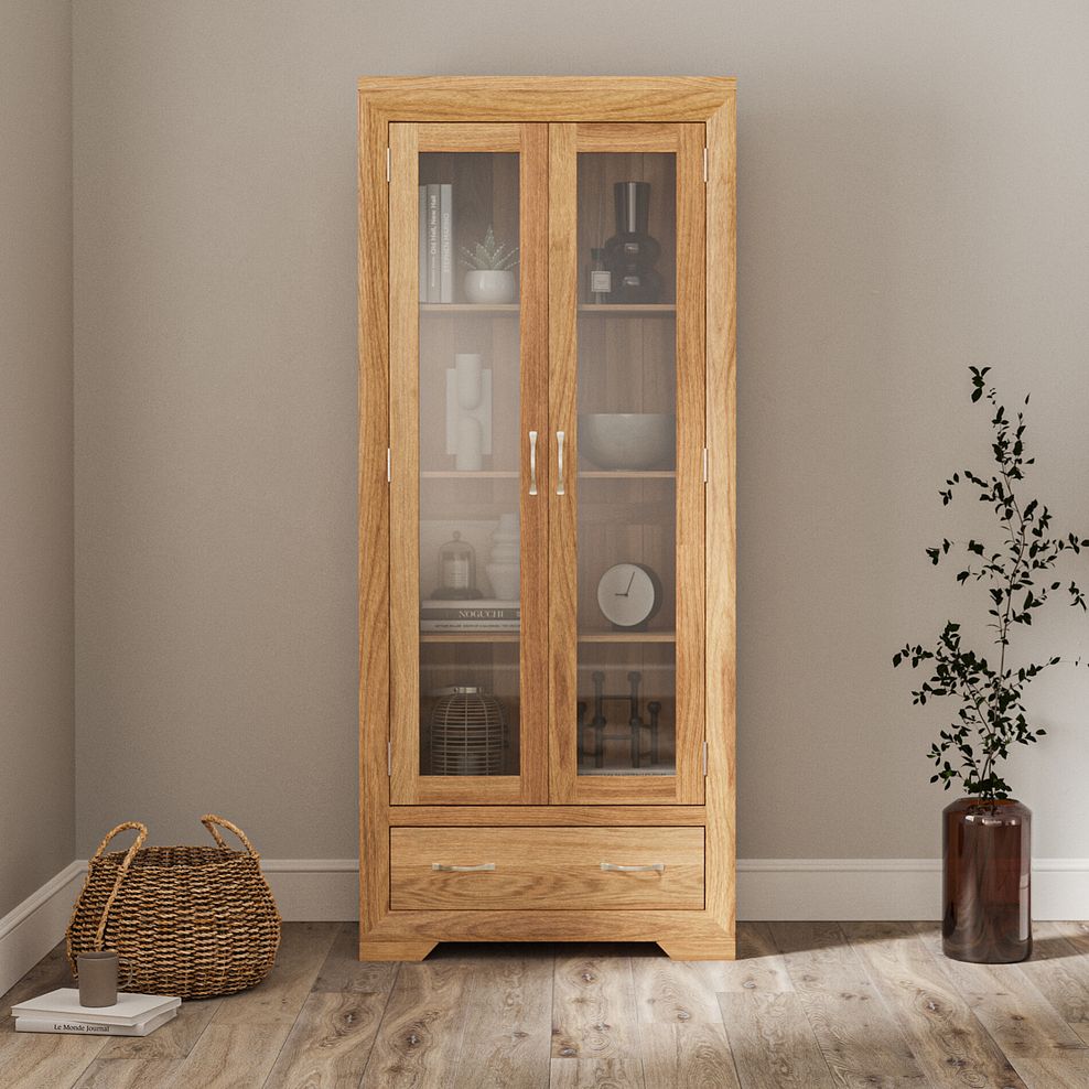 Bevel Natural Solid Oak Glazed Display Cabinet 1
