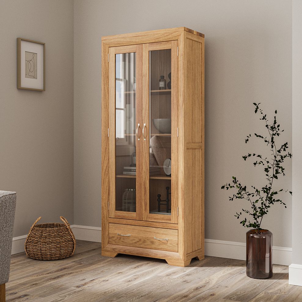 Bevel Natural Solid Oak Glazed Display Cabinet 2