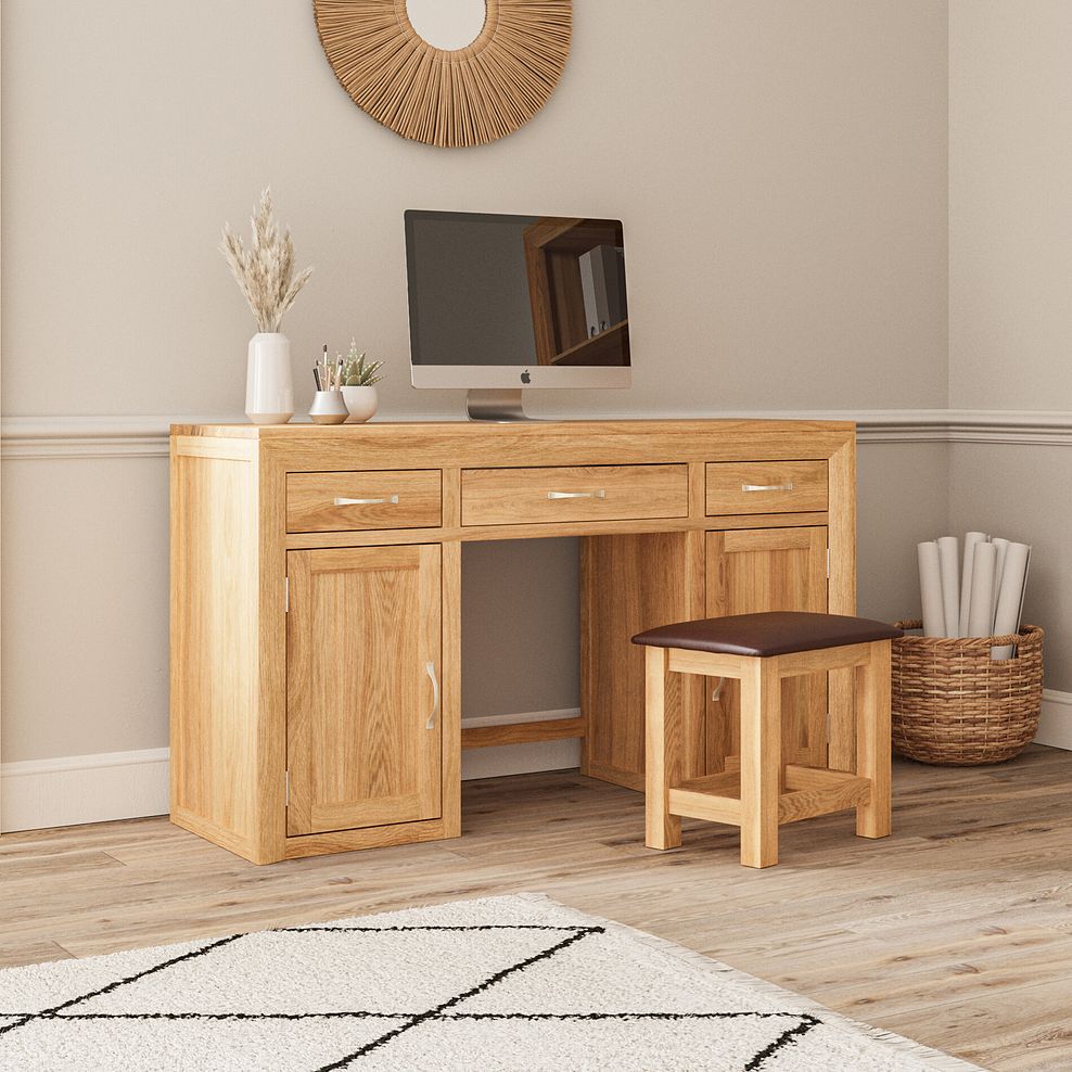 Bevel Natural Solid Oak Large Computer Desk 2