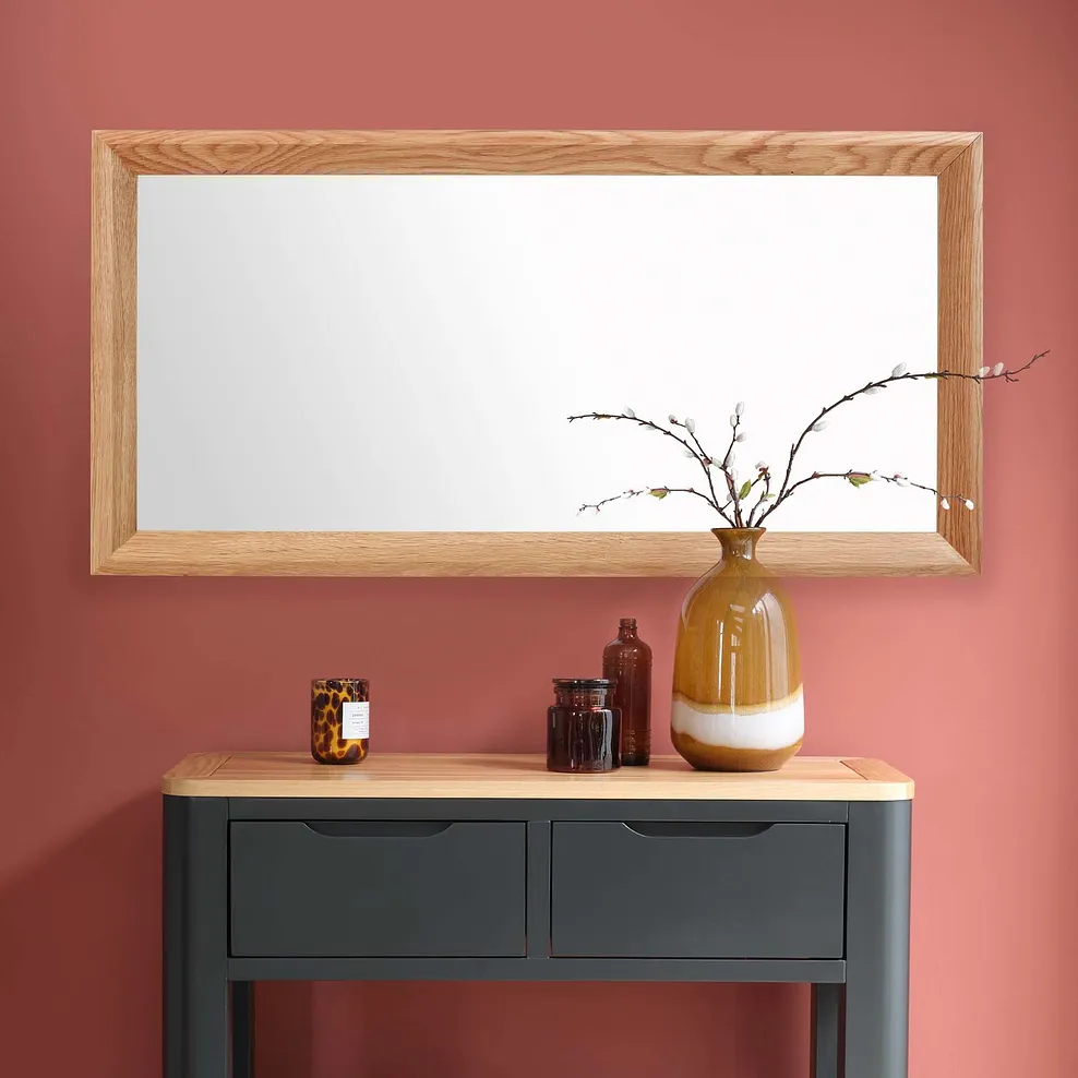 Bevel Natural Solid Oak 1200mm x 600mm Wall Mirror 1
