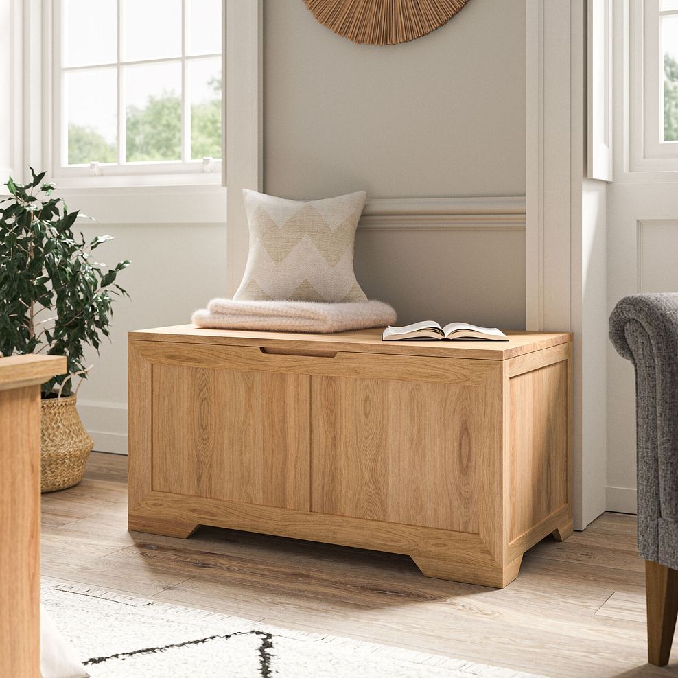Bevel Natural Solid Oak Blanket Box 2