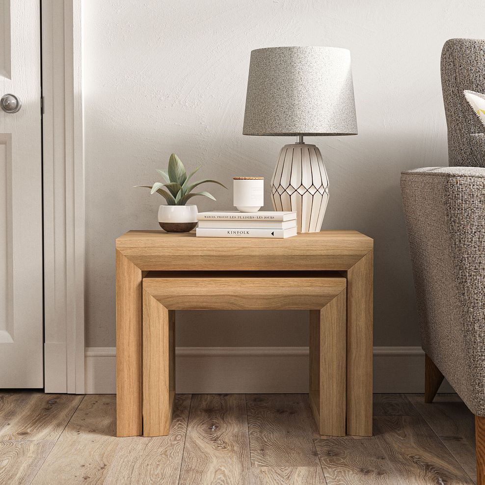 Bevel Natural Solid Oak Nest of Tables 2