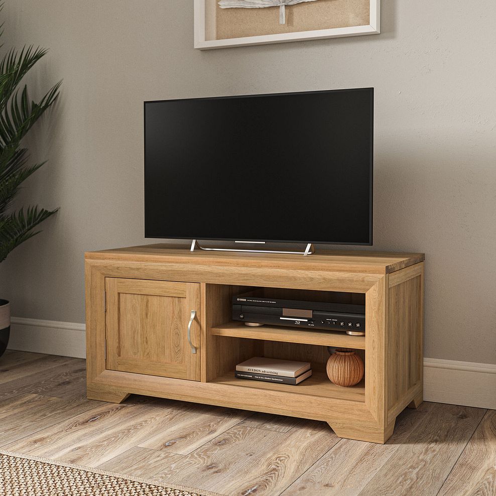 Bevel Natural Solid Oak Small TV Cabinet 2