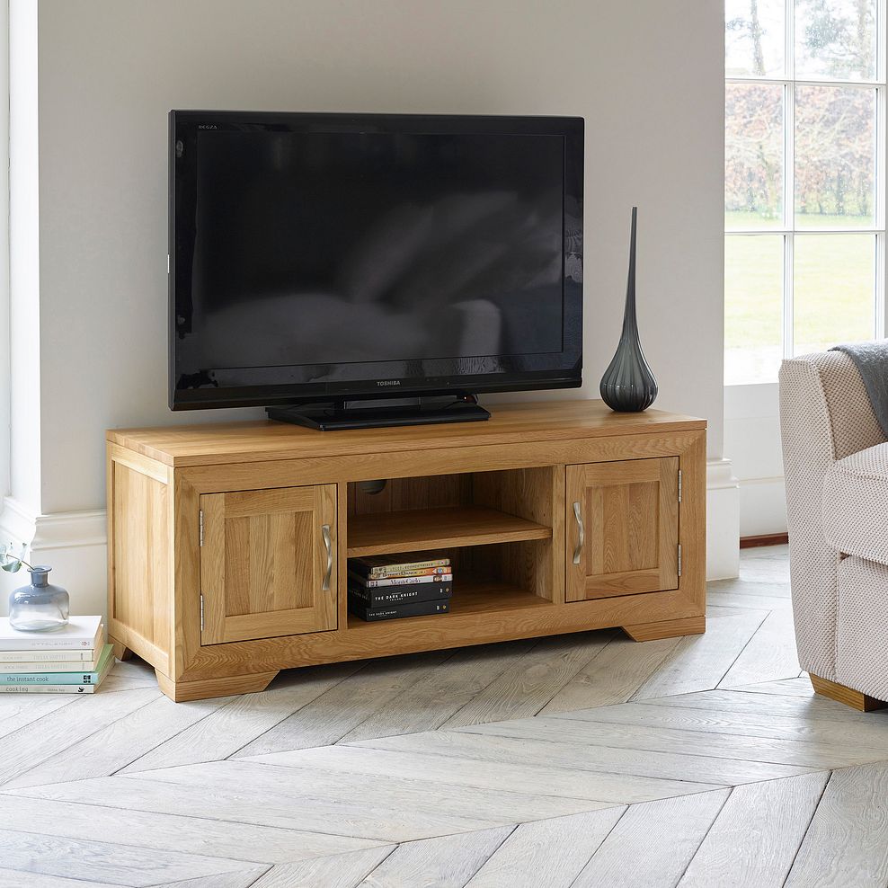 Bevel Natural Solid Oak Large TV Cabinet 1