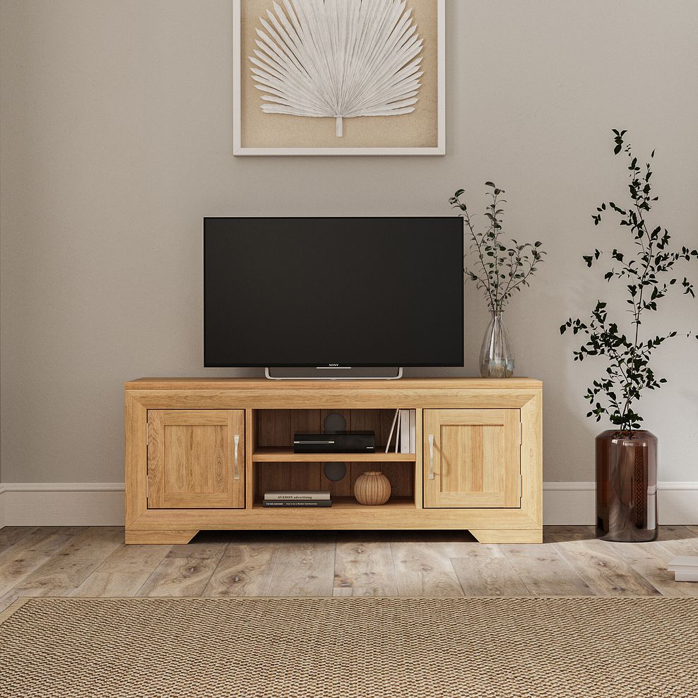 Bevel Natural Solid Oak Large TV Cabinet 1