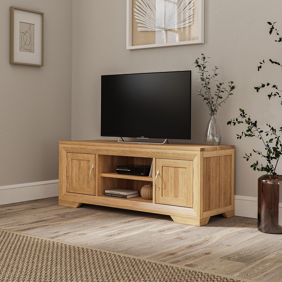 Bevel Natural Solid Oak Large TV Cabinet 2