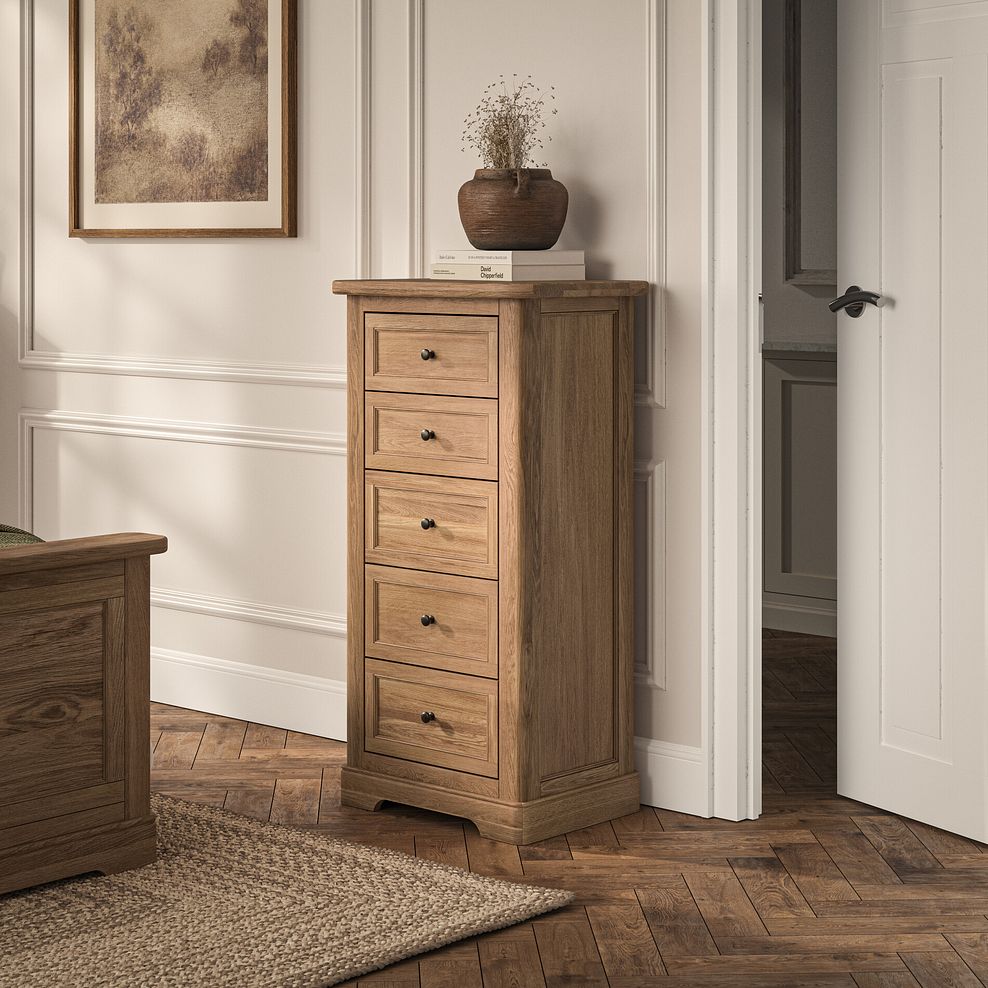 Brennan Natural Solid Oak 5 Drawer Tallboy 1
