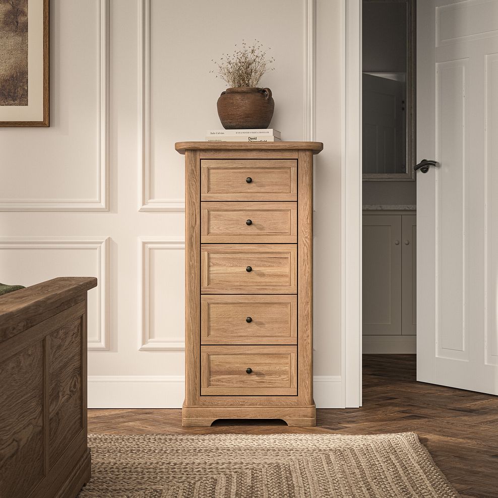 Brennan Natural Solid Oak 5 Drawer Tallboy 2