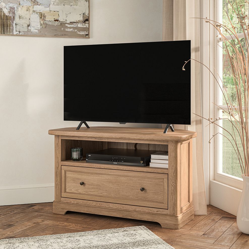 Brennan Natural Solid Oak Corner TV Unit 2