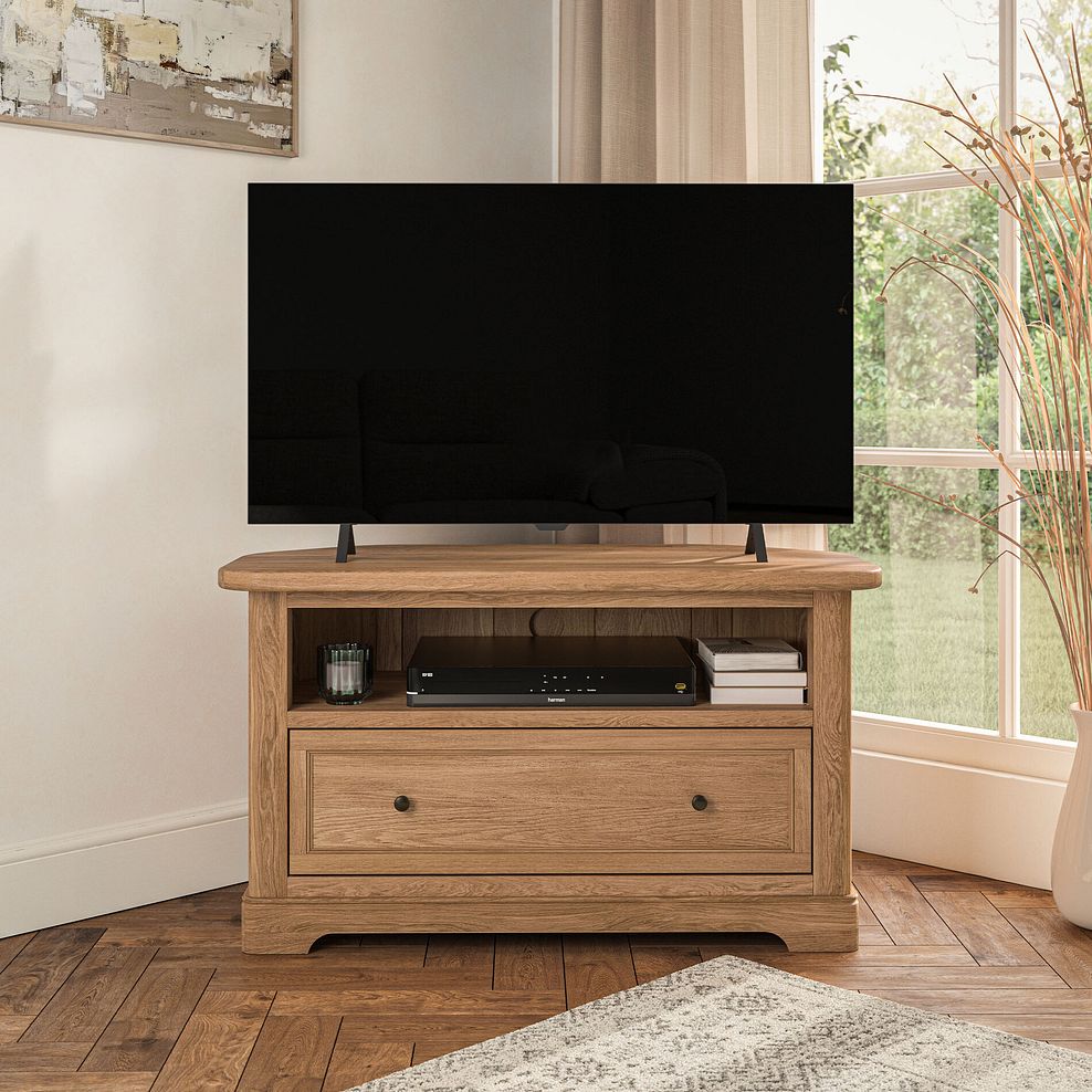 Brennan Natural Solid Oak Corner TV Unit 1