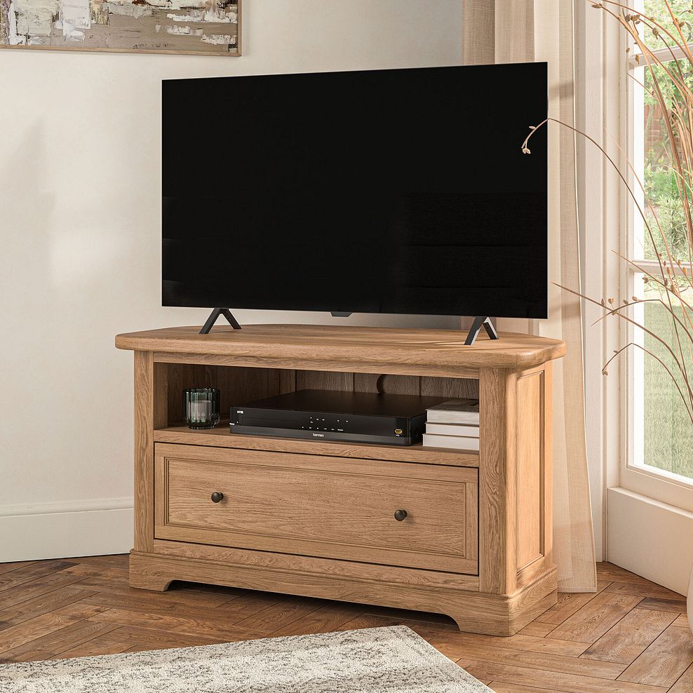 Brennan Natural Solid Oak Corner TV Unit 2