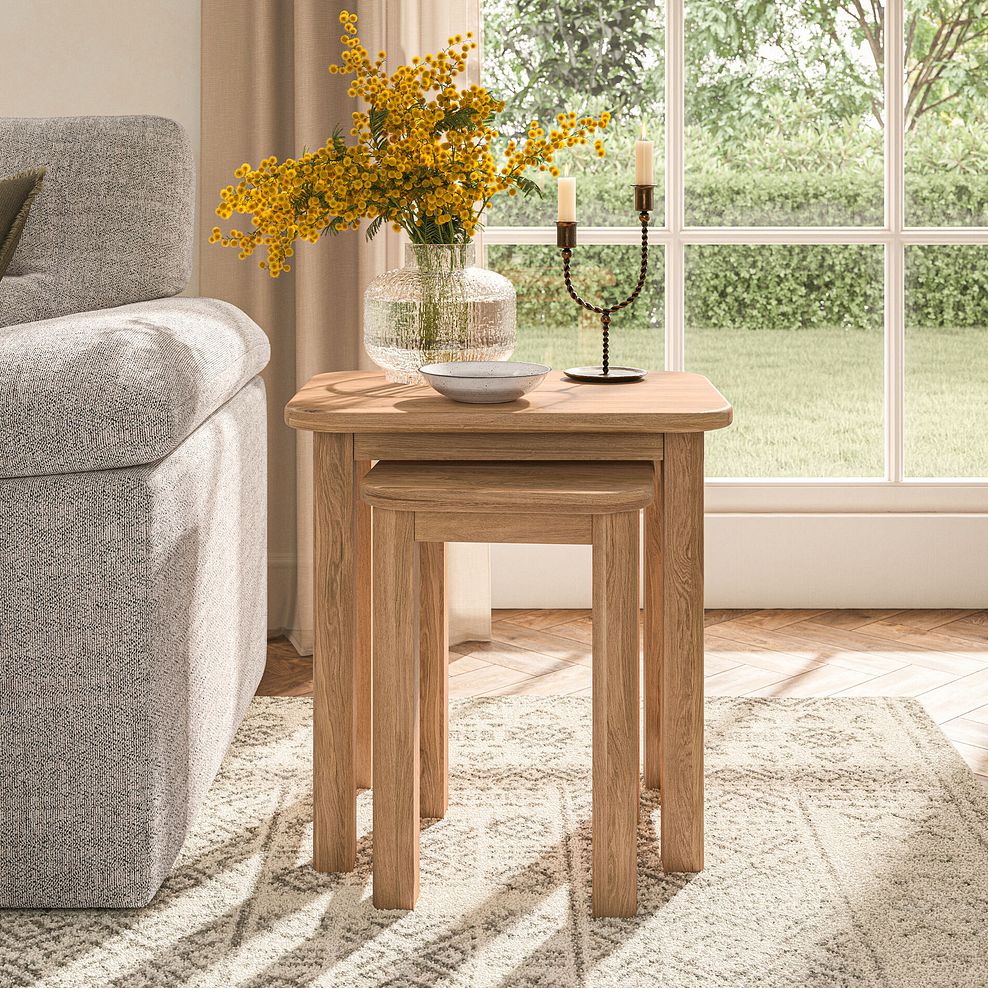 Brennan Natural Solid Oak Nest of 2 Tables 2