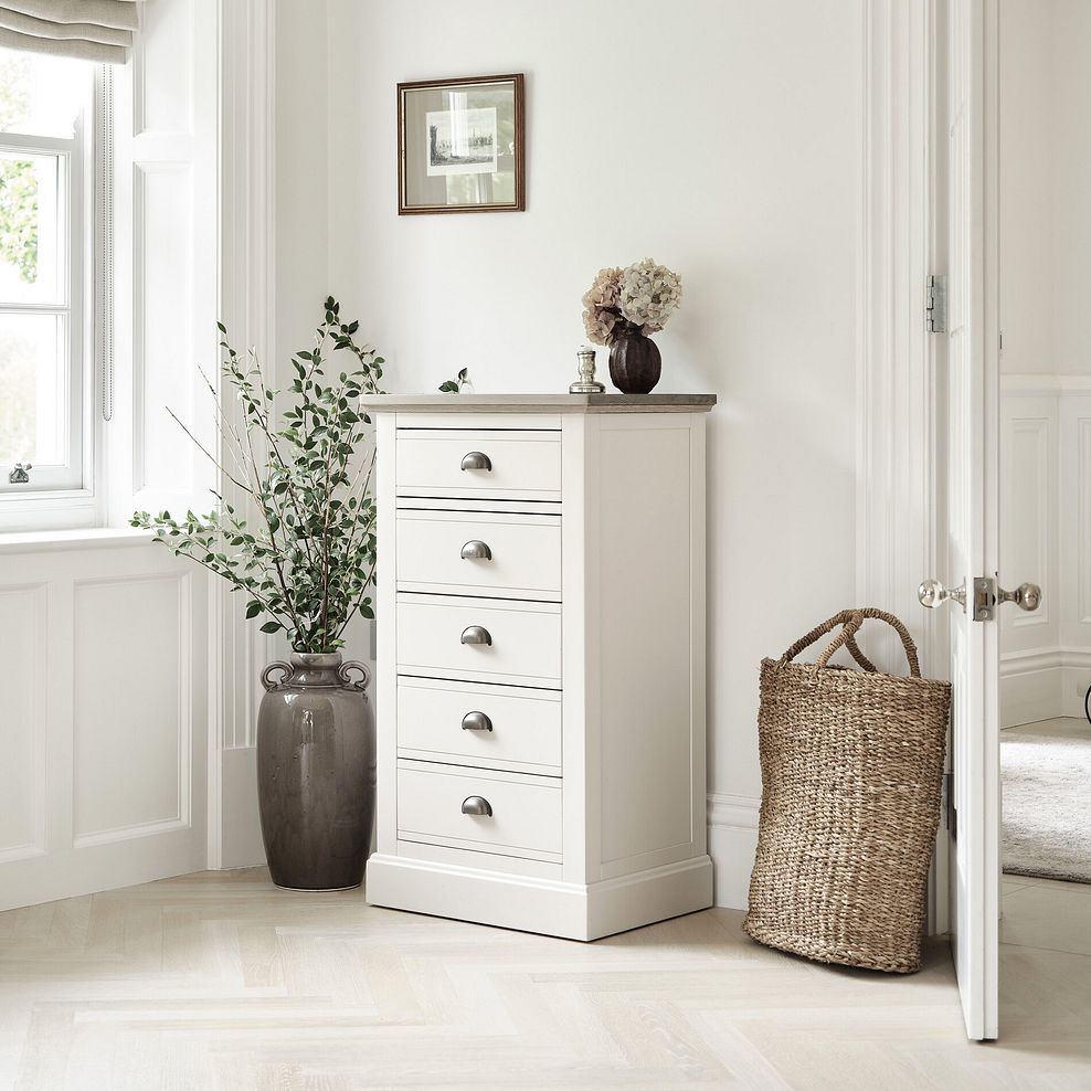Brompton Painted Acacia and Ash Top 5 Drawer Tallboy - Solid Hardwood 2