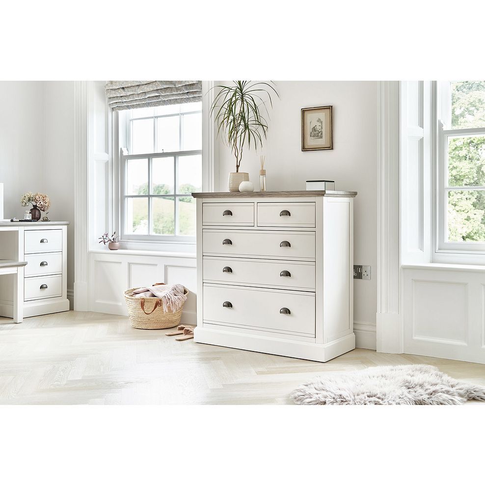 Brompton Painted Acacia and Ash Top 5 Drawer Chest (2+3) - Solid Hardwood Thumbnail 1