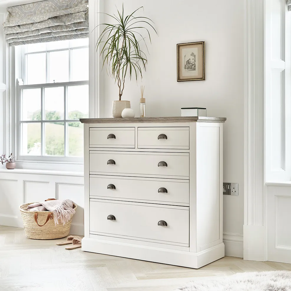 Brompton Painted Acacia and Ash Top 5 Drawer Chest (2+3) - Solid Hardwood 2