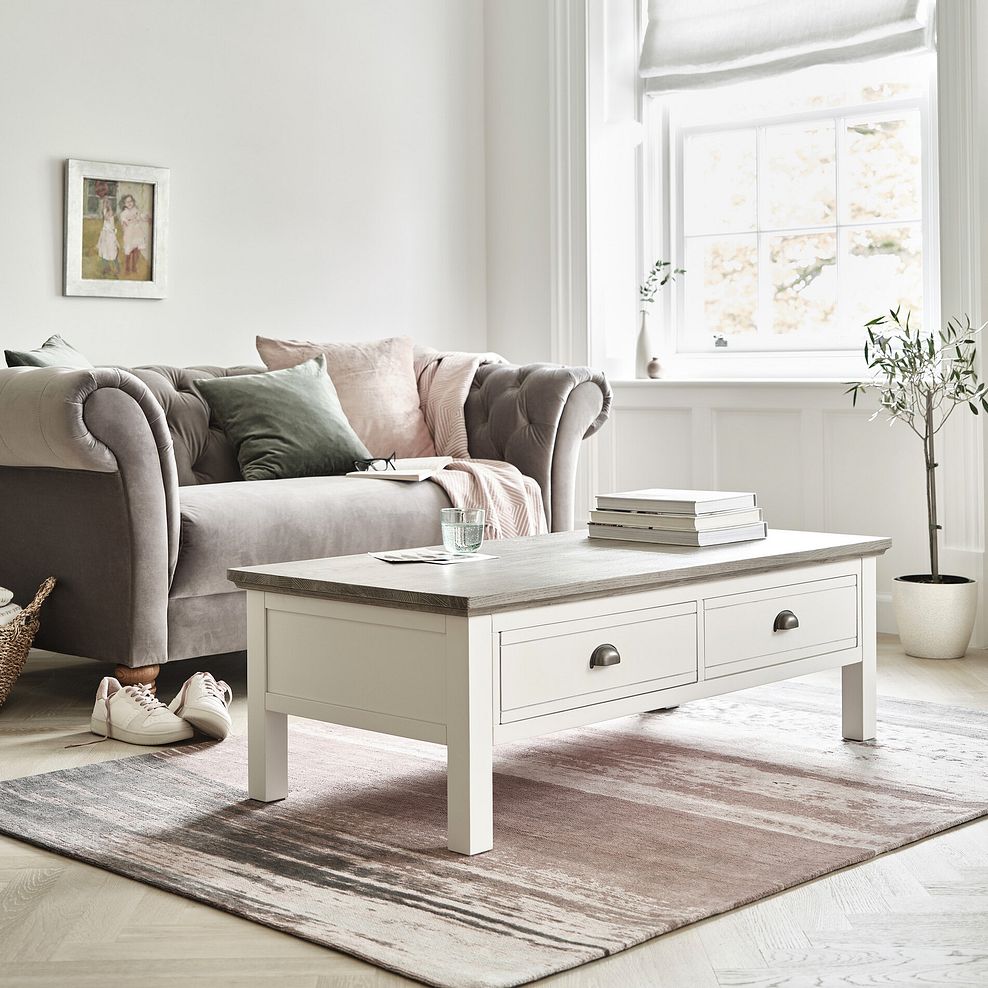 Brompton Painted Acacia and Ash Top 2-Drawer Coffee Table - Solid Hardwood 1