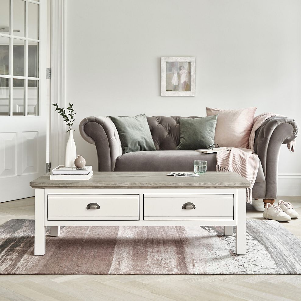 Brompton Painted Acacia and Ash Top 2-Drawer Coffee Table - Solid Hardwood 2