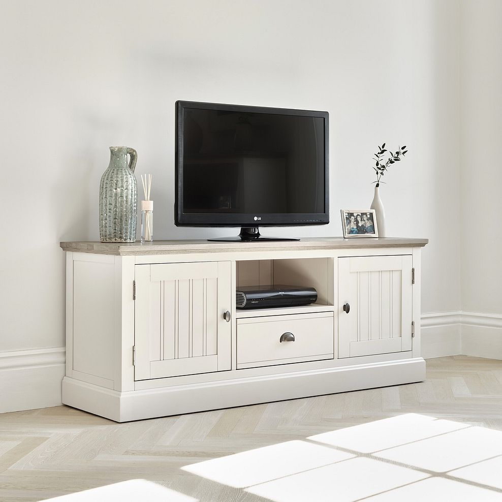 Brompton Painted Acacia and Ash Top Large TV Unit - Solid Hardwood 2