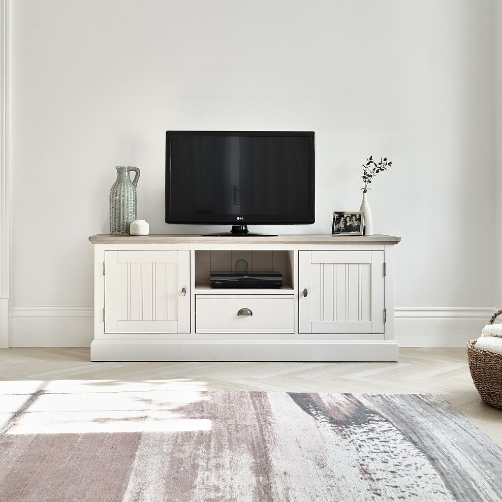 Brompton Painted Acacia and Ash Top Large TV Unit - Solid Hardwood 1