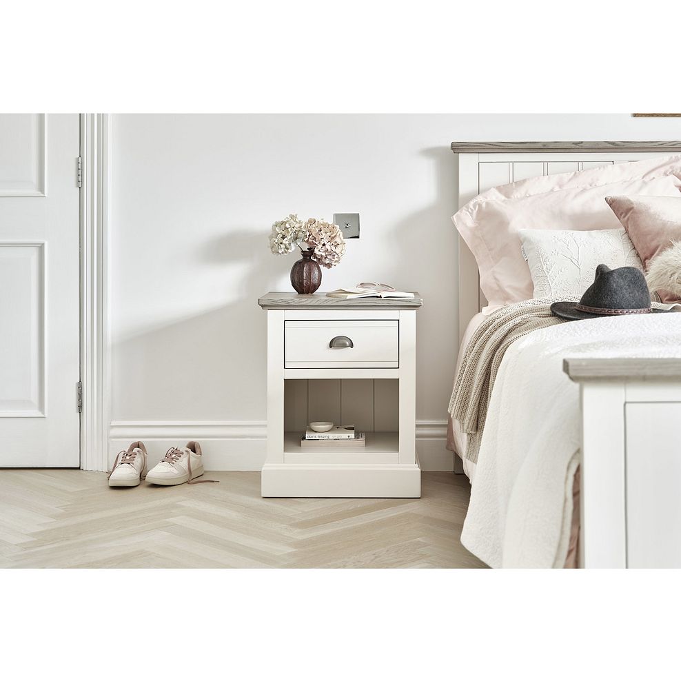 Brompton Painted Acacia and Ash Top 1 Drawer Bedside Table - Solid Hardwood Thumbnail 2