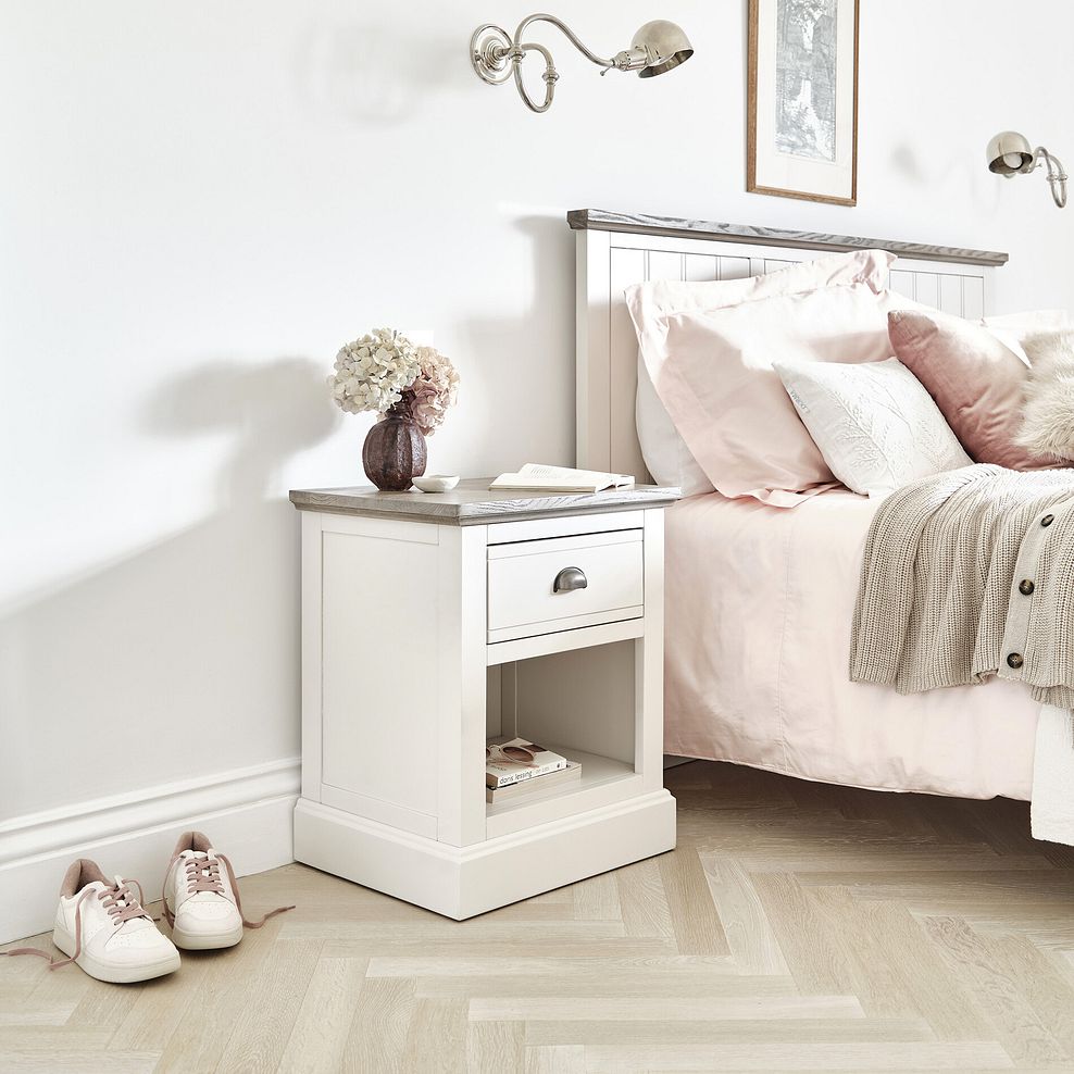 Brompton Painted Acacia and Ash Top 1 Drawer Bedside Table - Solid Hardwood 2