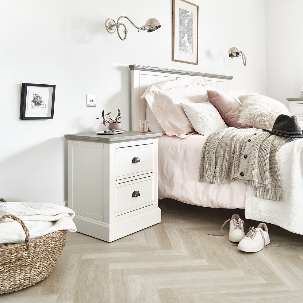 Brompton Painted Acacia and Ash Top 2 Drawer Bedside Table - Solid Hardwood 2