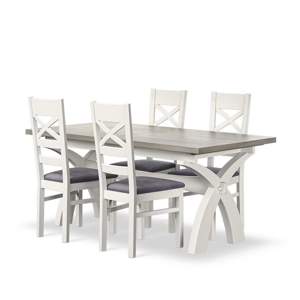 Brompton Painted Acacia and Ash Top Extending Dining Table + 4 Brompton Painted Acacia Dining Chairs with Dappled Silver Fabric Seat Pads 1