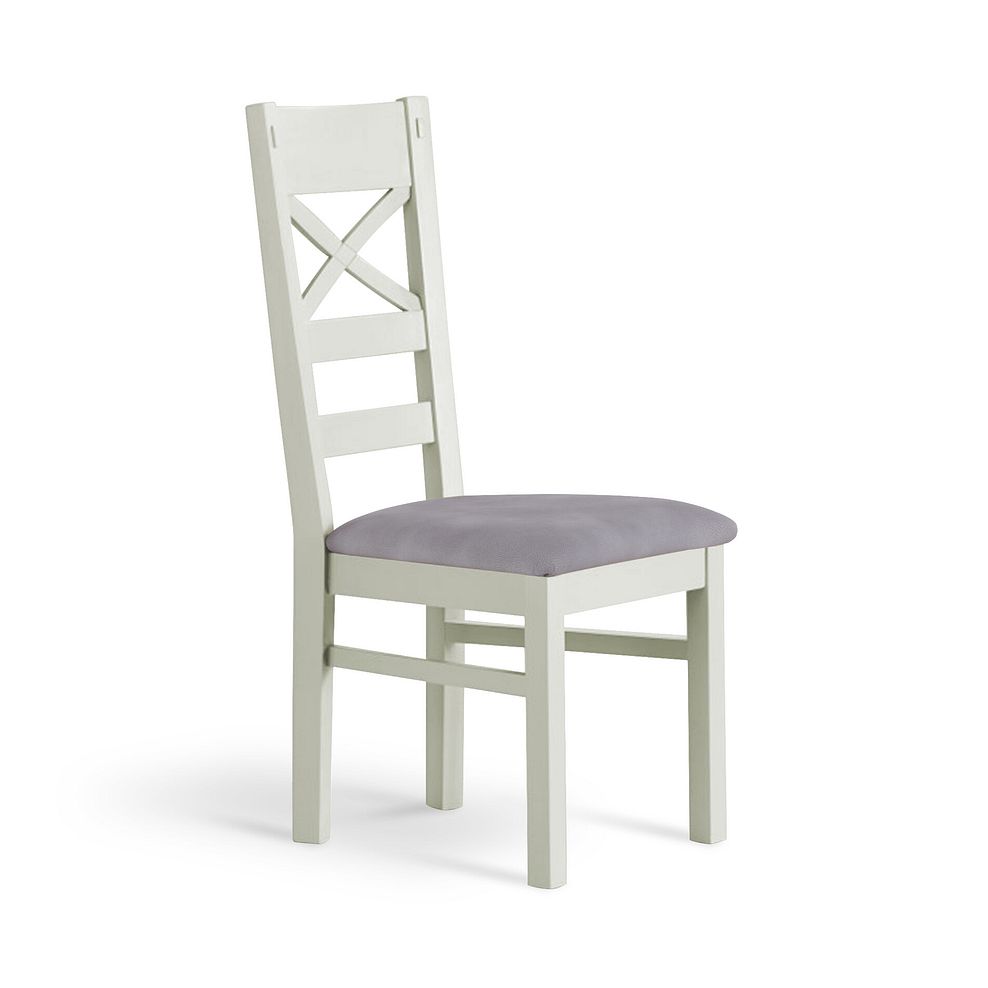 Brompton Painted Acacia and Ash Top Extending Dining Table + 6 Brompton Painted Acacia Dining Chairs with Dappled Silver Fabric Seat Pads 7