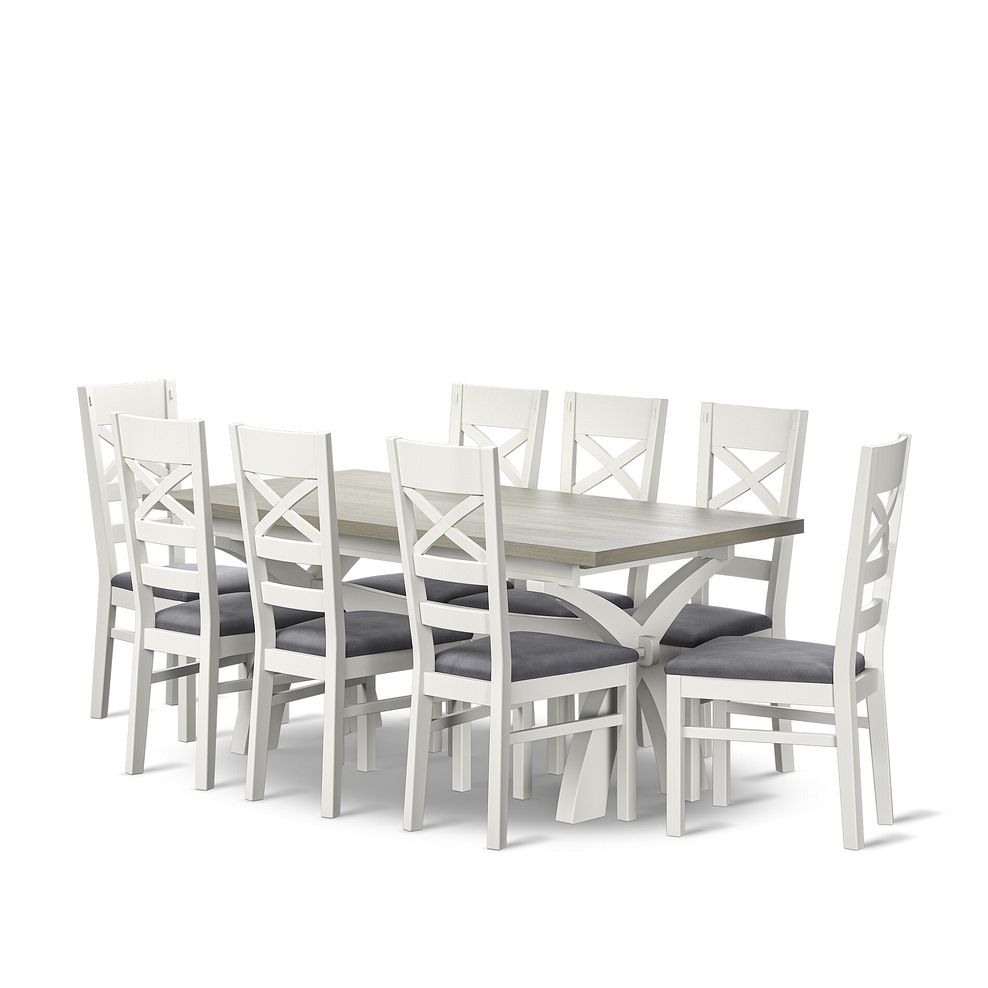 Brompton Dining Table + 8 Brompton Dining Chairs with Dappled Silver Fabric Pads 1