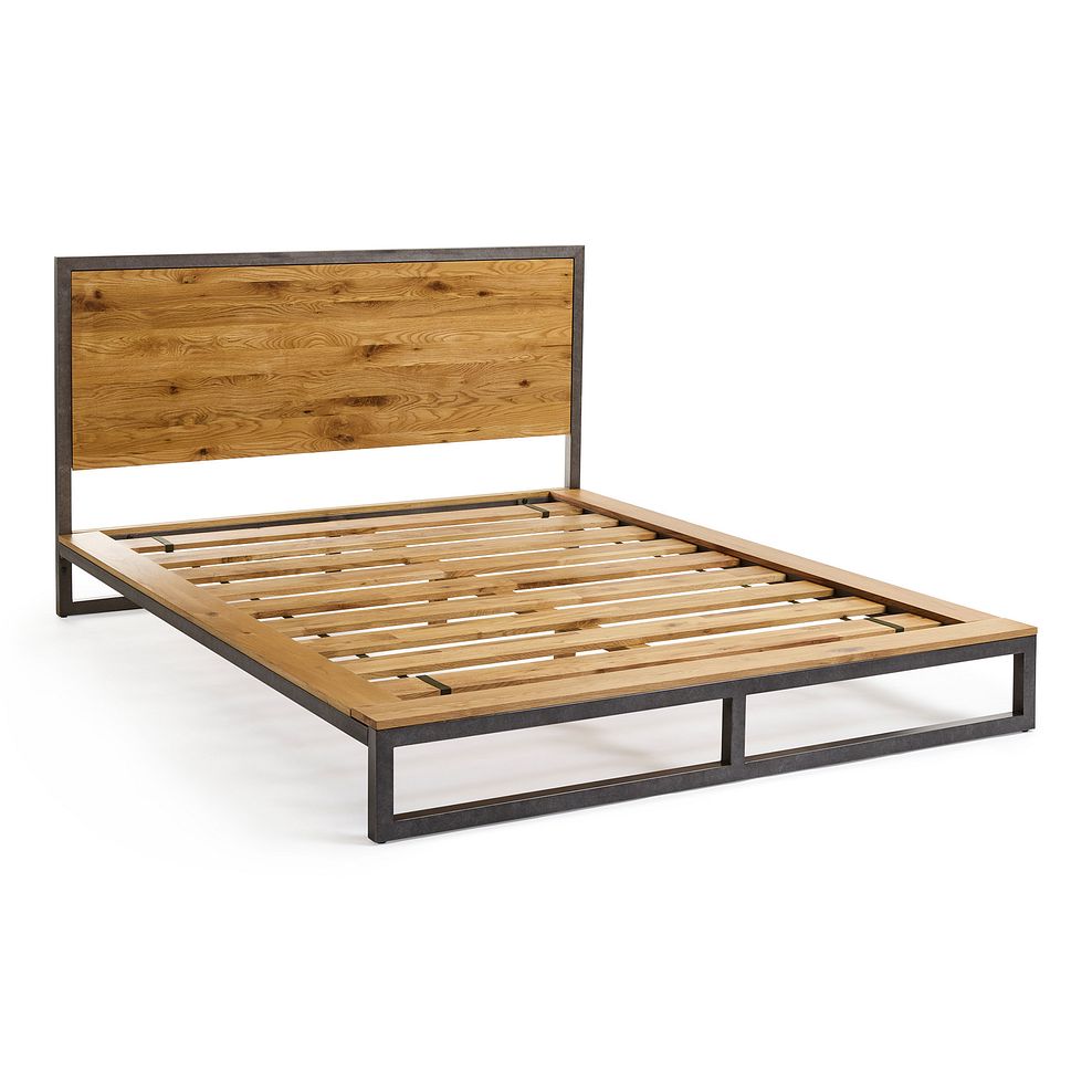 Brooklyn Natural Solid Oak and Metal 5ft King-Size Bed Thumbnail 2