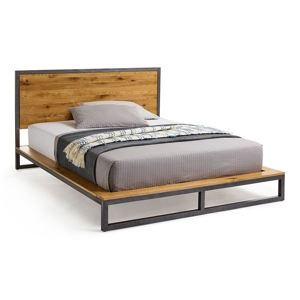 Brooklyn Natural Solid Oak and Metal 5ft King-Size Bed