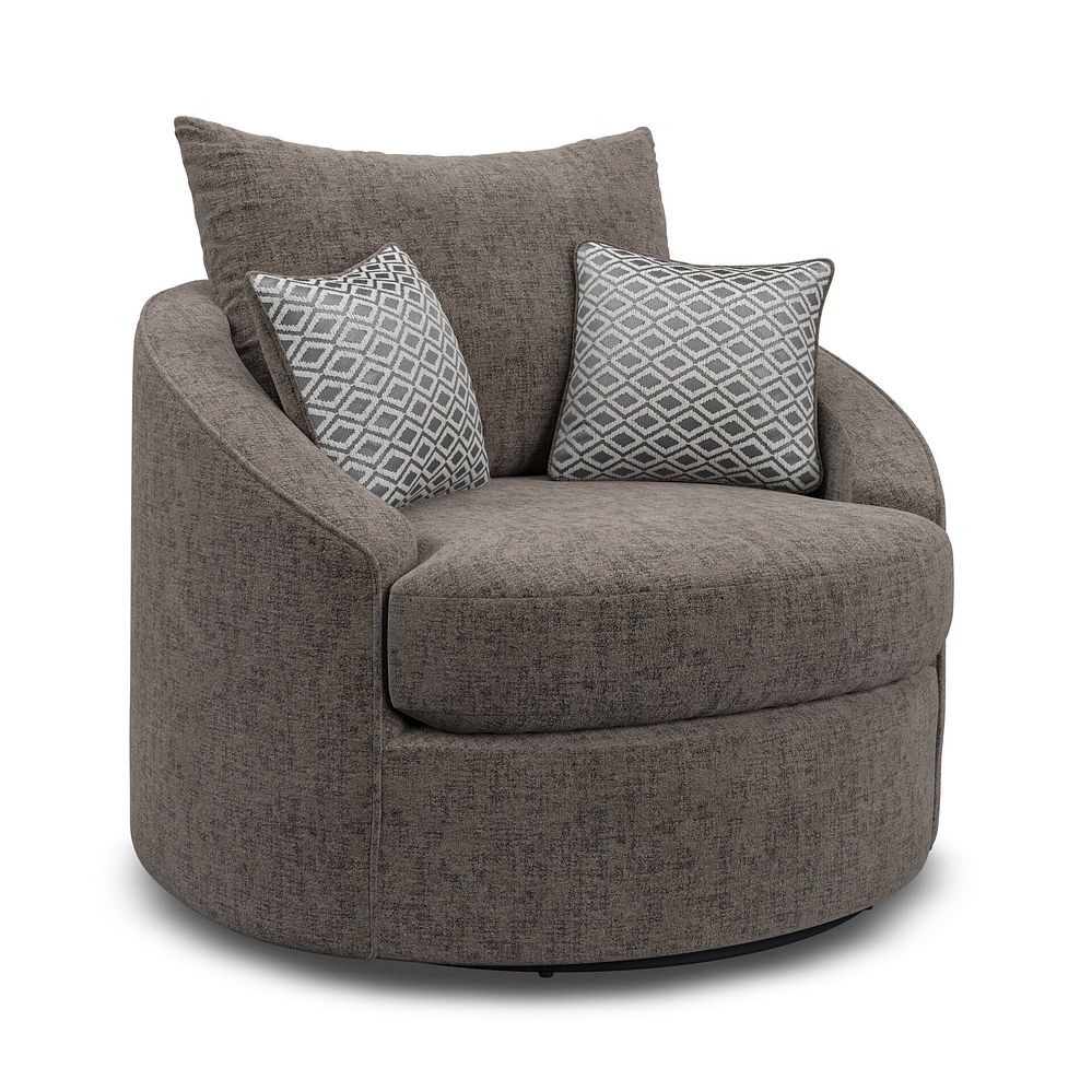 Malvern Swivel Cuddler Chair in Brown fabric 2