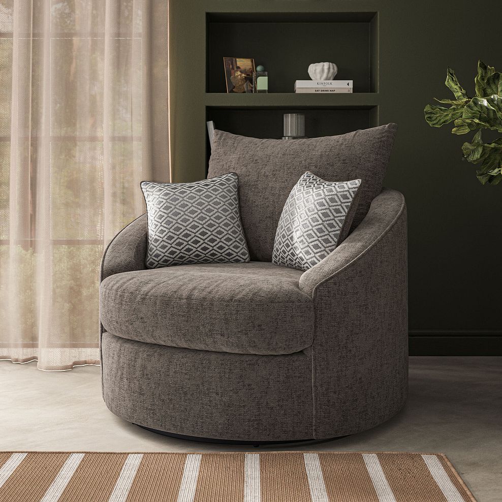Malvern Swivel Cuddler Chair in Brown fabric 1