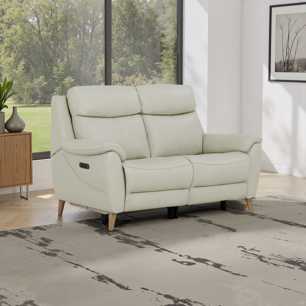 Brunel 2 Seater Electric Recliner Sofa in Bone China Leather 1